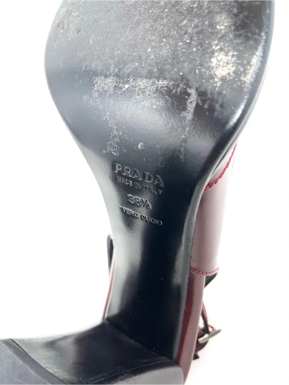 Vintage Vtg Prada 90s Y2K Burgundy Dark Red Leather Slingback Pumps Heels 38.5